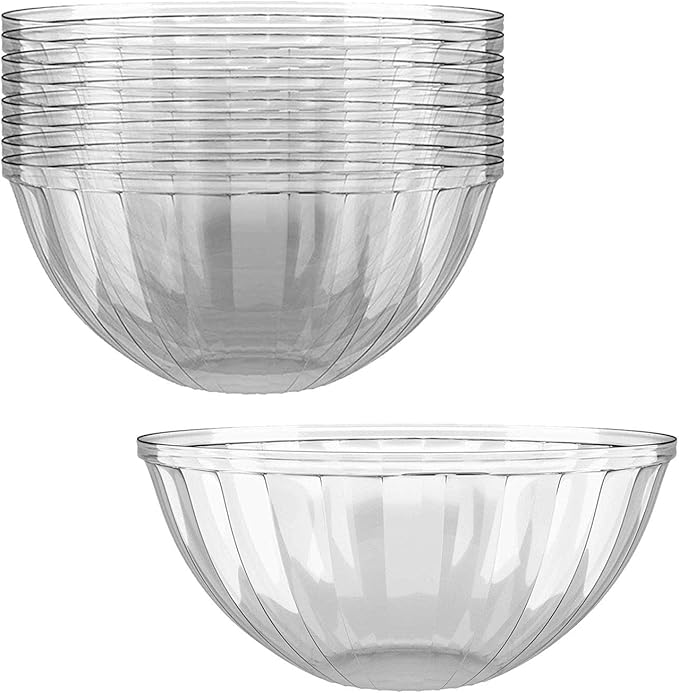 Prestee Clear Plastic Serving Bowls, 96 Oz. 6 Pack - Round Disposable Large Plastic Bowl, Punch, Party, Chip Bowl Containers for Candy, Salads, Parties, and Serving Food - Salad Bowls Dish for Eating