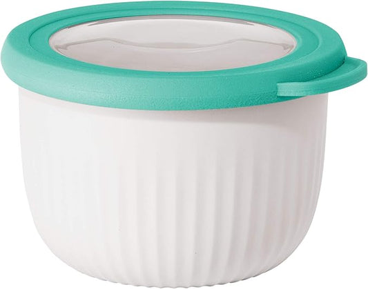 Oggi Prep, Store & Serve Plastic Bowl w/See-Thru Lid- Dishwasher, Microwave & Freezer Safe, (0.7 qt) White/Aqua