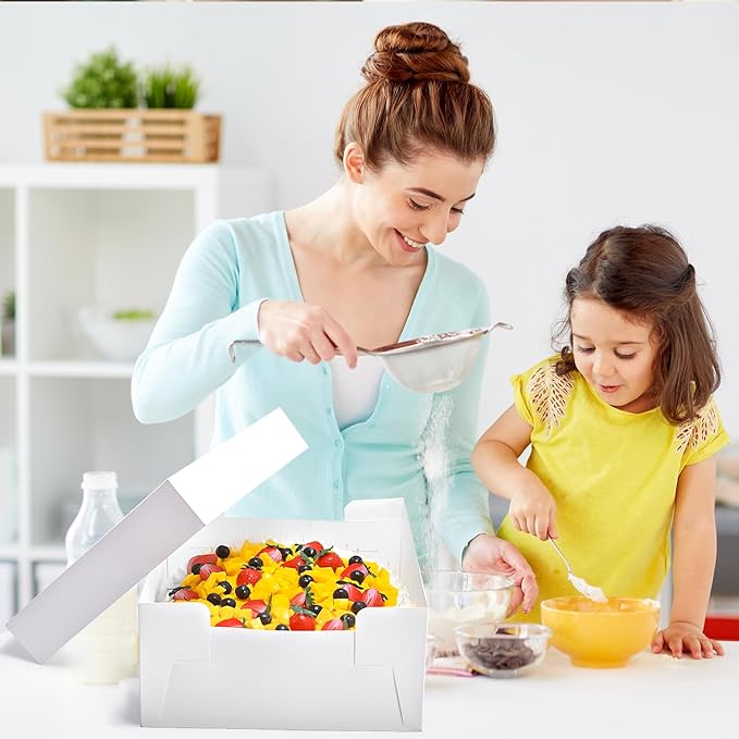 16Pcs 12x12x6 Inch Cake Boxes with Cake Boards (8Pcs White Cake Boxes, 8Pcs Cake Boards), Bakery Boxes with Window, Cake Carrier Container for Birthday Party, Wedding