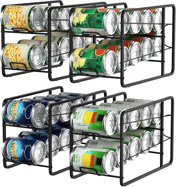 Stackable Can Organizer for Pantry, Can Organizer Storage Rack, 4 Pack Can Food Organizer, Beverage Storage Holder for Refrigerator, Cabinet Can Dispenser for Pantry