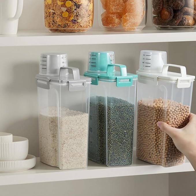 TBMax Rice Storage Container 3 to 5 Lbs - Small Pet Dog Cat Food Container Dispenser with Easy Pouring Spout & Cup, Portable Cereal Container for Small Spaces, Travel, or Daily Use -Cyan