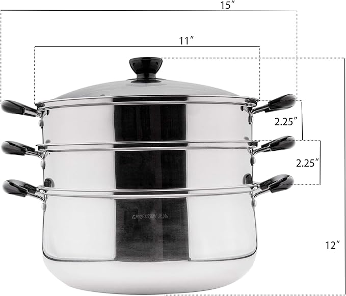 3 Tier Multi Tier Layer Stainless Steel Steamer Pot For Cooking With Stackable Pan Insert/Lid, Food/Vegetable Steamer Cooker, Cookware Pot, Vaporeras Para Tamales, Multilayer 16 qt