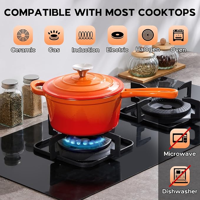 Onader Enameled Cast Iron Sauce Pan Pot, 1QT Saucepan with Lid, Small Enamel Dutch Oven Kitchen Cooking Pot – Sunset Orange