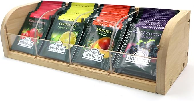 Bamboo Tea Bag Organizer Storage Holder for Tea Bags, Bamboo Tea Box Containers Tea Rack Teabag Station Stand for Cabinet Countertop Office