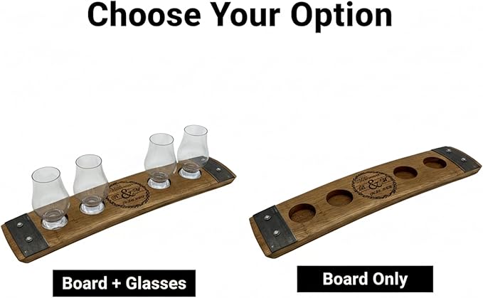 Personalized Premium 4 Glass Whiskey Flight/Engraved Center/Personalized Gift/Crystal Glass Option/Natural Oak Color (Wedding/Anniversay)