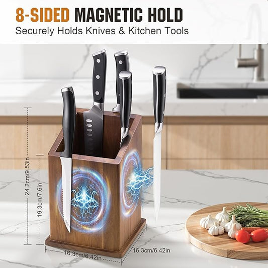 Magnetic Knife Holder without Knives, Acacia Wood Kitchen Utensil Holder with Strong Magnet, Universal Knife Block for Knives, Scissors & Utensils