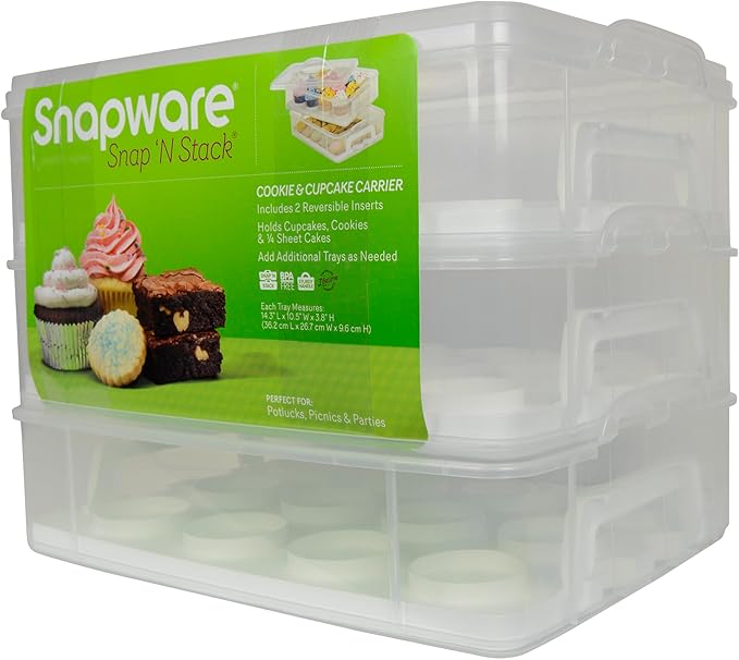 Snapware (2-Layer, 24 Cupcakes Plastic Detachable Cupcake Carrier Storage Container With Lid and Handle, Freezer Dishwasher Microwave Safe