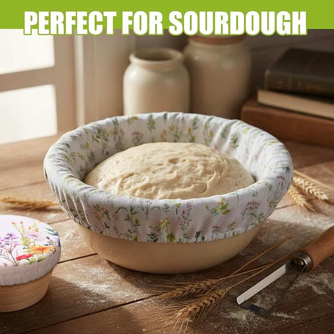 Patelai 10 Pcs Bowl Covers Reusable in 5 Size Stretch Cloth Fabric Elastic Food Storage Bowl Covers Bread Sourdough Lids for Proofing Food Fruits Leftover (Spring Style)