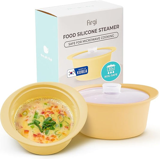 40oz Platinum Silicone Microwave Steamer Pot with Handle & Lid - Korean 100% Food-Grade Steamer Bowl, Heat-Resistant Cooker with Steam Holes, Easy Clean, Dishwasher Safe, Yellow