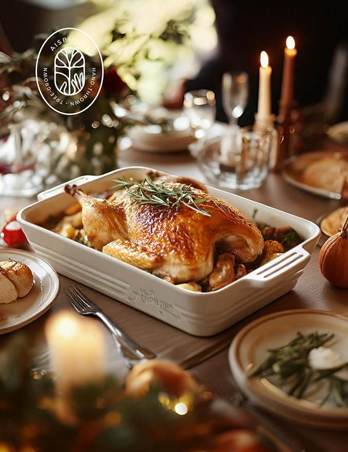 Casserole Dishes for Oven,9x13 Ceramic Baking Dish,4.2 Quarts Large Lasagna Pan with Handles Deep and Large Capacity,Durable Bakeware for Lasagna, Home Decor, Wedding Gift, White