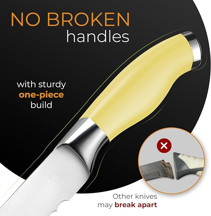 Orblue Serrated Bread Knife Ultra-Sharp Stainless Steel Professional Grade Bread Cutter - Cuts Thick Loaves Effortlessly - (8-Inch Blade with 5-Inch Handle), Yellow