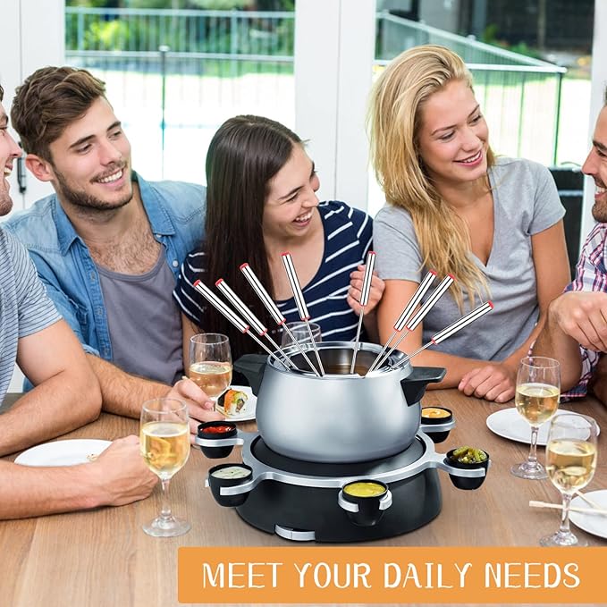 18 PCS Fondue Forks Stainless Steel,9.3inch Color Coding Cheese Fondue Forks with Heat Resistant Handle,Fondue Sticks for Chocolate Fountain Dessert Meat Barbecue Roast Marshmallows,6 color