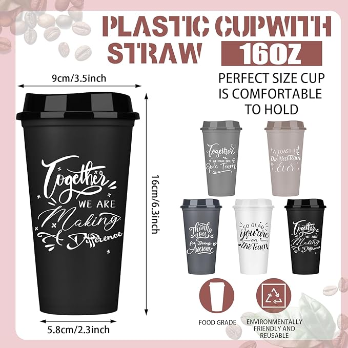 Pickmesh 15 Pcs Employee Appreciation Gifts Christmas Thank You Gift for Team Building 16 oz Teacher Plastic Coffee Cup with Lid Inspirational Travel Tumbler for Coworker Staff Pastor (Morandi Color)