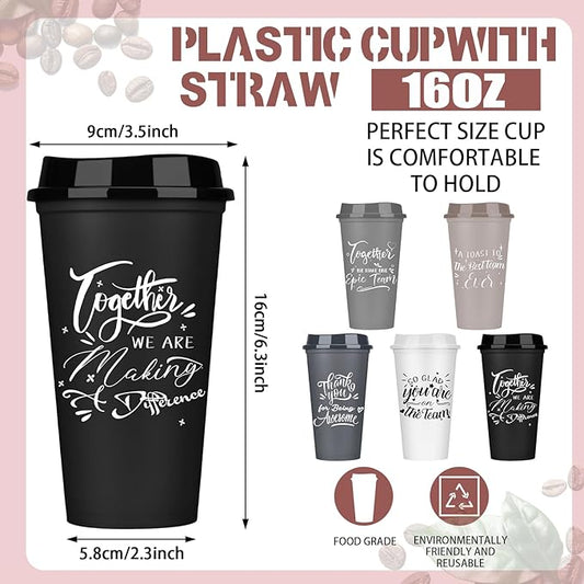 Pickmesh 15 Pcs Employee Appreciation Gifts Christmas Thank You Gift for Team Building 16 oz Teacher Plastic Coffee Cup with Lid Inspirational Travel Tumbler for Coworker Staff Pastor (Morandi Color)