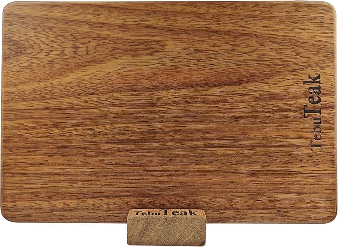 Solid Teak Wood Cutting Board - Single/One Piece Design Wooden Chopping Boards Non Glued Knife-Friendly Durable Chopping Block for Kitchen Meat Vegetable Cheese 12x8 IN (Includes Stand)