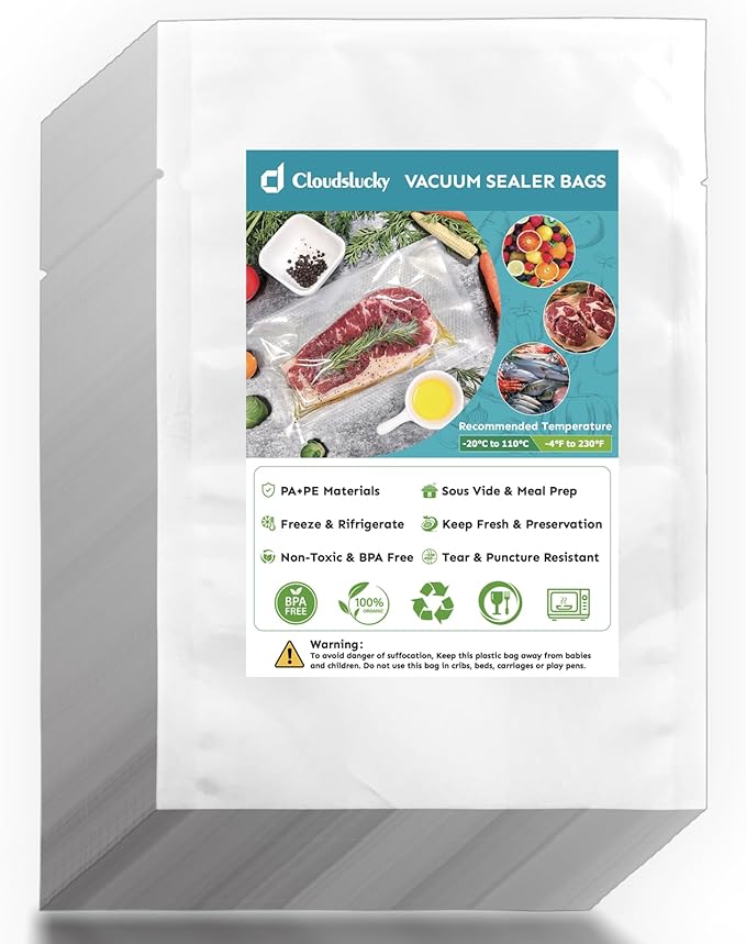 Chamber Vacuum Sealer Bags,12"x14" 200 Pcs Pre-cut Chamber Machine Pouches,Heavy Duty Chamber Vacuum Bags for Commercial Sealer,Food Storage,Meal Prep,Sous Vide,Meat Cheese Goods, BPA Free