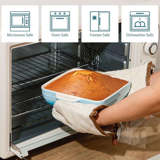 NUTRIUPS 8x8x2.4 inch Square Baking Dish, 50 Oz /1.6 Qt Ceramic Baking Pan with Handles, Casserole Dish for Oven, Porcelain Bakeware (Gradient Blue)