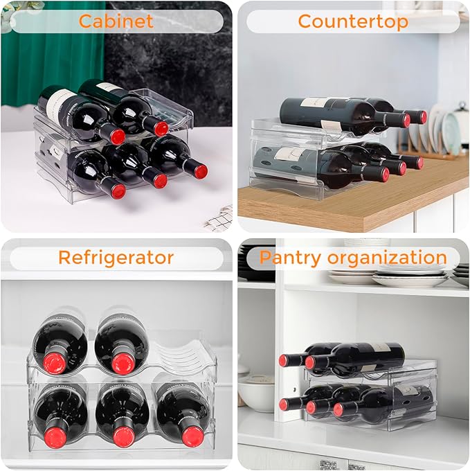 BoxedHome Plastic Water Bottle Organizer and Wine Rack Storage Holder for Inside Cabinet, Kitchen Countertop, Table Top, Pantry, Bars, Cabinets, Fridge - Clear (2 Tier 6 Containers)