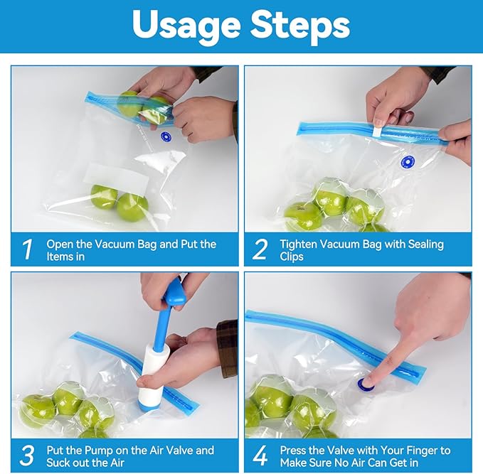 O2frepak 15 Pack Reusable Sous Vide Bags,BPA-Free Vacuum Seal Bags of 3 Sizes with 2 Seal Clips for Sous Vide Cooking and Food Storage