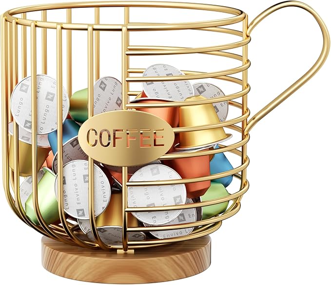 Coffee Pod Holder - Large-Capacity Metal Pod Holder, Accommodates Over 40 Espresso Capsules. Coffee Organizer, Suitable for Coffee Shops, Living Rooms, Kitchens, Bars, and Mor