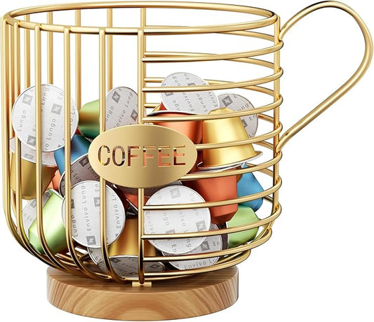 Coffee Pod Holder - Large-Capacity Metal Pod Holder, Accommodates Over 40 Espresso Capsules. Coffee Organizer, Suitable for Coffee Shops, Living Rooms, Kitchens, Bars, and Mor