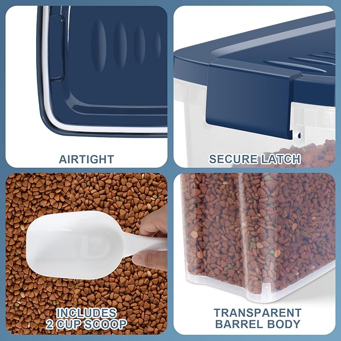 5-7Lbs Dog Cat Storage Container with Airtight Lids, With Locking Lids Plastic Bin PBA-Free for Pet food, Rice, Rice, Oatmeal, Bird Seeds, Flour, Dried Fruits, Easy to Carry and Clean-Cool Blue