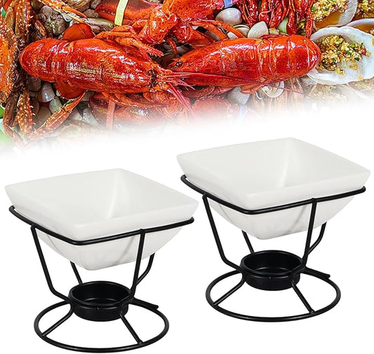 2 Pcs Butter Warmers for Seafood,Ceramic Butter Warmers for Chocolate or Cheese,Fondue Dishwasher Safe,Oven Safe,Microwave Safe