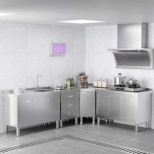 WWK 47" x 21" Stainless Steel Prep Table with Cabinet, Commercial Kitchen Table for Prep & Work, Heavy Duty Work Table with 3 Doors for Kitchen, Restaurant, Hotel, Garage and Cafe