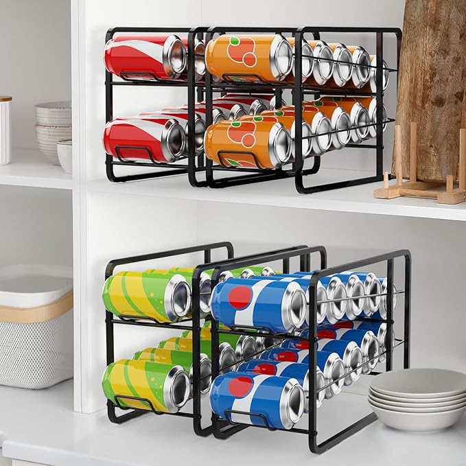 Stackable Can Organizer for Pantry, Can Organizer Storage Rack, 4 Pack Can Food Organizer, Beverage Storage Holder for Refrigerator, Cabinet Can Dispenser for Pantry