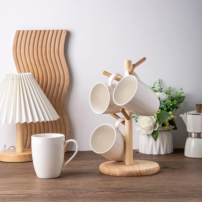 GBHOME 12 oz Coffee Mugs Set of 6, Off White Mugs with Large Handle for Man, Woman, Dad, Mom, Light Weight Coffee Mugs for Latte/Cappuccino/Cocoa/Milk, Dishwasher & Microwave Safe