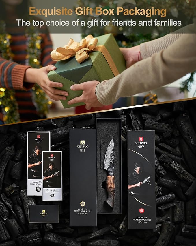 XINZUO Kitchen Paring Knife 4.2 Inch,Razor Sharp Hand Forged Damascus Steel Small Kitchen Knife For Peeling Coring Fruit With Ergonomic Handle