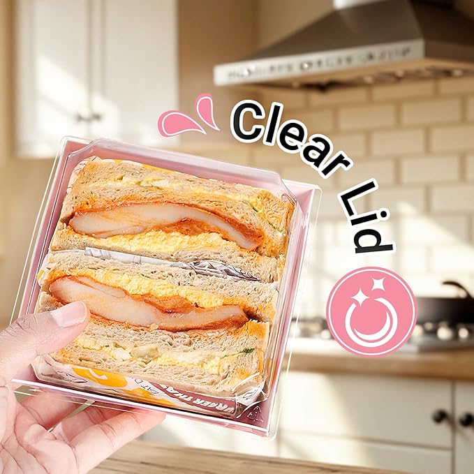 Plastic Charcuterie Boxes with Clear Lids 5in 50pcs, Pink Small Square To Go Paper Bakery Dessert Boxes, Disposable Mini Food Containers for Sandwich Cookie Slice Cake Strawberry Snack