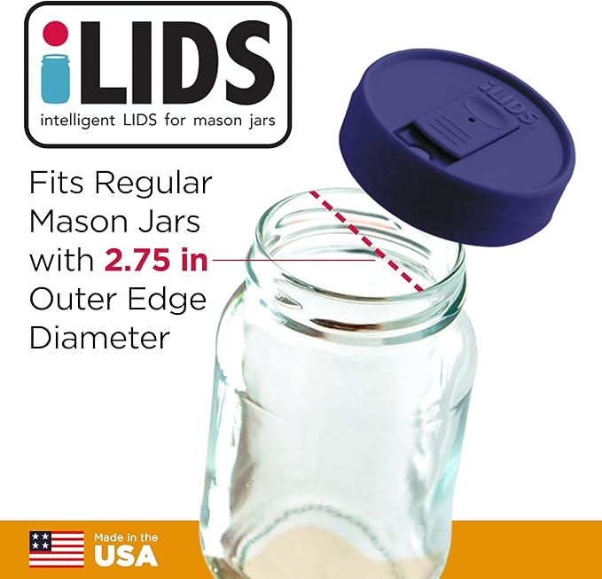 Mason Jar Drink Lid, Regular Mouth, Cobalt, Pack of 2