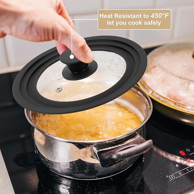 uxcell 1Pcs Universal Lid for Pot Fit 10, 11, 12 Inch Diameter Cookware, Replacement Pan Lids with Heat Resistant Silicone Rim, Steam Vent Pan Lid for Pots, Frying Pans, Skillets, Black