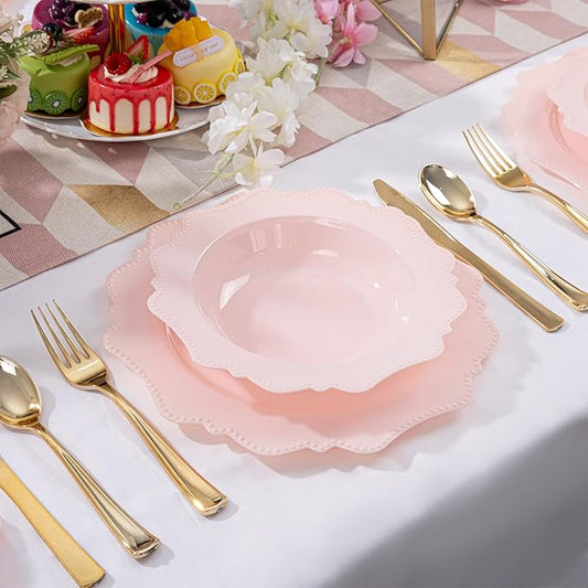 COLOSUS Pink Plastic Party Bowls (60 Pack) 12 Oz Disposable Soup/Salad Bowl, Fancy Shatterproof Dinnerware for Easter, Catering, Holidays, Weddings, and Everyday Use