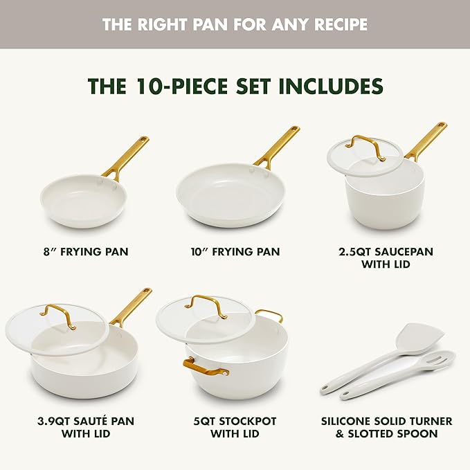 GreenPan Nonstick Reserve Pro 10 Piece Cookware Set, NSF Certified Ceramic, Hard Anodized PFAS-Free Pots & Pans Set with Lids, Stainless Steel Handles, Oven & Dishwasher Safe, Cream White