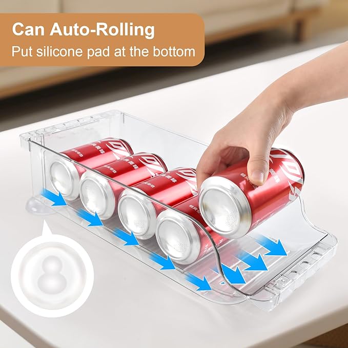Soda Can Organizer, Width Expandable Soda Can Dispenser for Refrigerator, Pantry, Maximum Holds 18 Cans Each, BPA-Free, Clear Design Refrigerator Organizers and Storage Can Holders, 2packs