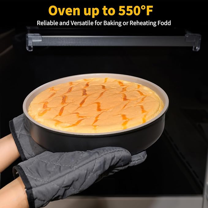 9.5 Inch Round Cake Pan Set of 2,Cast Aluminum Bakeware Ceramic Nonstick Oven and Dishwasher Safe(Black)