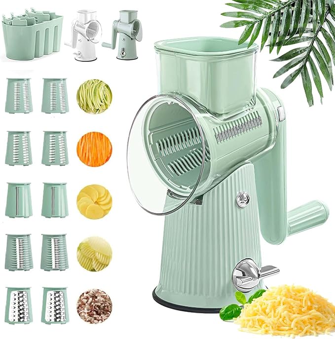 Ultimate Kitchens Ally 5 in 1 Food Chopper, Roarrave Grater with 10 pcs Interchangeable Blades, Multifunction 5 in 1 Hand Crank Food Chopper for Kitchen (Green)
