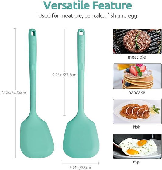 13.6" Solid Silicone Turner: U-Taste 600ºF Heat Resistant Kitchen Spatula Flipper, Food Grade Flexible Wide Seamless Rubber Cooking Utensil for Egg, Pancake, Burger in Nonstick Cookware (Aqua Sky)