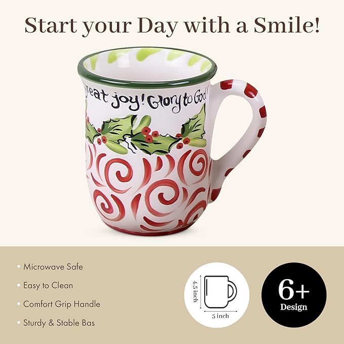 Young's Inc Large Ceramic Coffee Mug, Floral Print Mug, Unique Cups for Tea, Coffee, Cold Drinks, Gift for Coffee Lovers, Cooks, Birthday, Microwave-Safe Dishwasher Safe Kitchen Decor, 4.5-inch