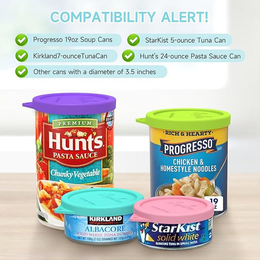 4PCs 3.4-inch Silicone Can Lids for Hunt's | Starkist | Kirkland | Progresso Can, Tight Seal Cover for Canned Good, Can Toppers, Reusable Food Saver Lid (Can NOT Included)