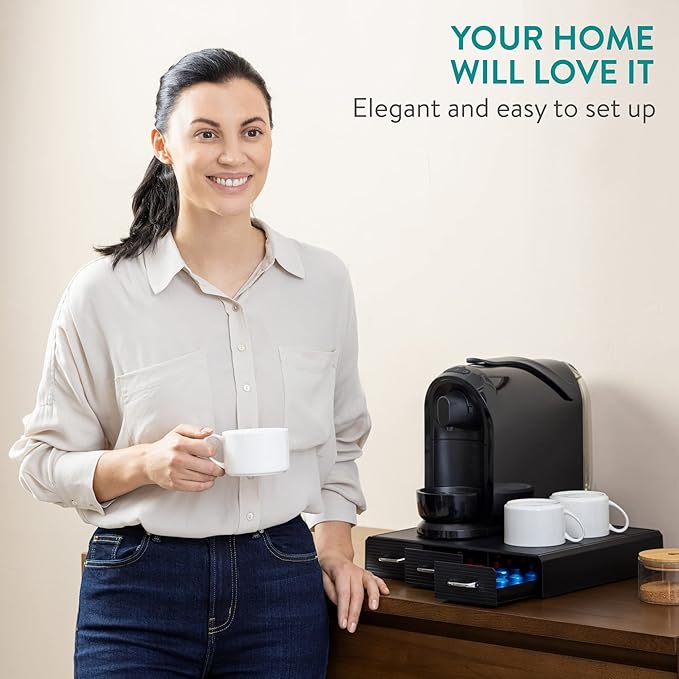 Navaris Coffee Pod Holder with 3 Drawers - 48 Capsule Storage Organizer Tray Counter Container - Compatible with K-Cup, Nespresso - 3 Drawer Design