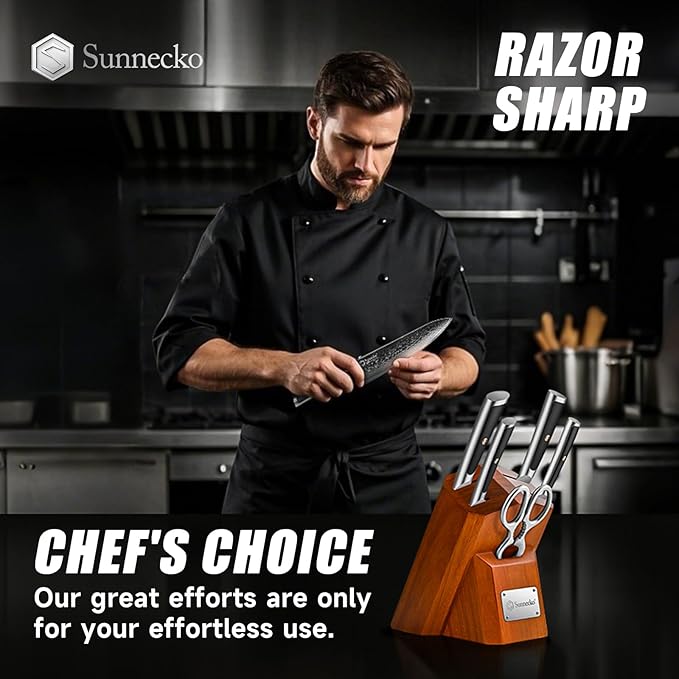 Sunnecko Damascus Kitchen Knife Set - Sharp Kitchen Knife Set of 7pcs with Japanese Damascus Steel VG10 - Professional Kitchen Knife Block Set with Full-tang Stainless Steel Handle