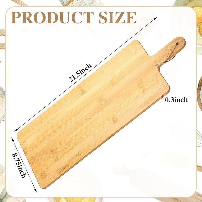 Patelai 12 Packs Wooden Cutting Board Set with Handles Large Kitchen Serving Plain Chopping Board Bulk Gifts for Mom for Vegetables Meat Pizza Cheese Fruit Bread(Bamboo,21.5 x 8.75 Inch)