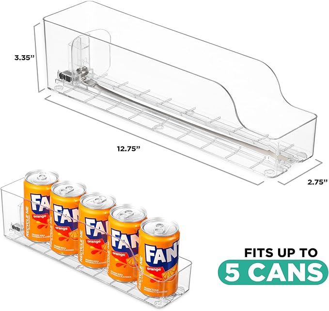 Automatic Soda Can Organizer - 2-Pack - Soda Can Dispenser for Refrigerator - Automatic Drink Holder for Fridge - Organizing Rack for Kitchen or Pantry - Beverage Dispenser & Holder (Small)