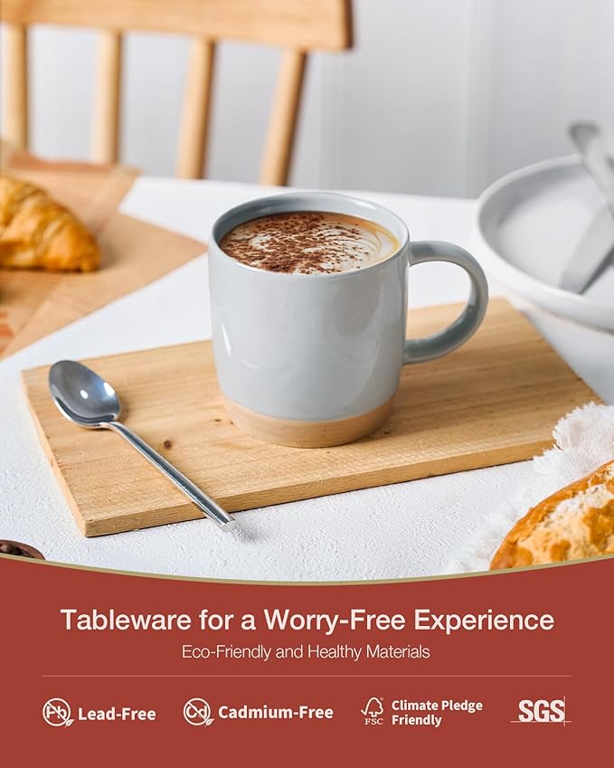 famiware Coffee Mugs for 6, 13 oz Mug Set, Dringking Cup with Handle for Coffee, Tea, Cocoa, Milk, Milkyway serise, Ligth Gray