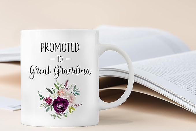 QASHWEY Grandma Coffee Mugs, Grandma Gifts, Grandma Pregnancy Announcement, Grandma Mug Tea Cup Gifts for Grandma Grandmother, Promoted to Great Grandma Coffee Cups Ceramic 11oz