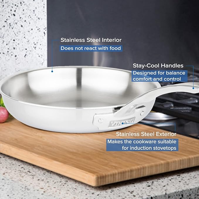 Viking Culinary 3-Ply Stainless Steel Cookware Set with Metal Lids, 5 Piece, Dishwasher, Oven Safe, Works on All Cooktops including Induction