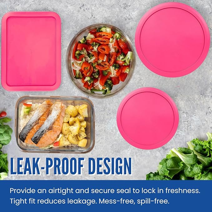 Replacement Lids for Pyrex Glass Food Storage Containers Rectangular (1) 1-Cup (2) 2-Cup (2) 4-Cup (1) 7-Cup (2) 3-Cup (1) 6-Cup Round Rectangle (Fuchsia)